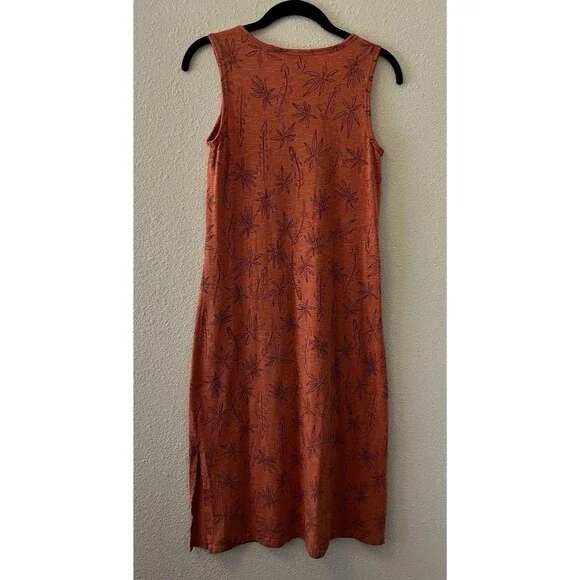Toad & Co Midi Dress Size XS Samba Paseo Tencel Organic Cotton Burnt Orange Palm - Picture 8 of 16